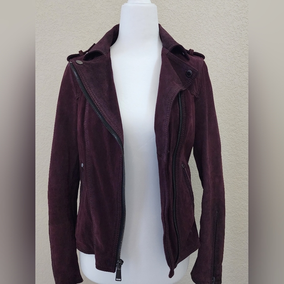 Burgundy BCBG Suede Peplum Jacket - Picture 3 of 9